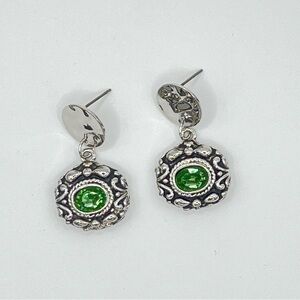 Antique Silver Dangle Earrings with Peridot Center Stones